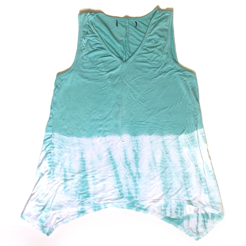 Tank Top 3 for 15 SALE CLEARANCE Green and White Tie Dye Shark Bite Hem